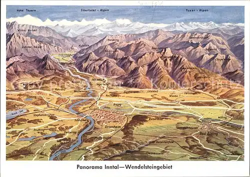 Wendelstein Berg Panoramakarte Wendelsteingebiet Kat. Bayrischzell