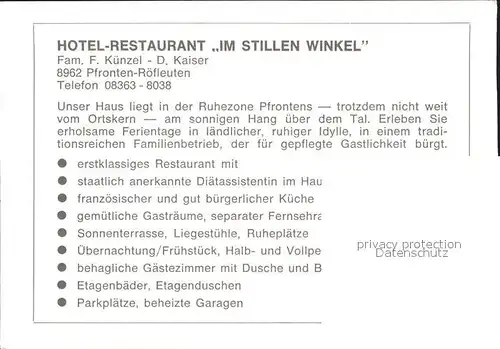 Pfronten Hotel Restaurant Im stillen Winkel Kat. Pfronten