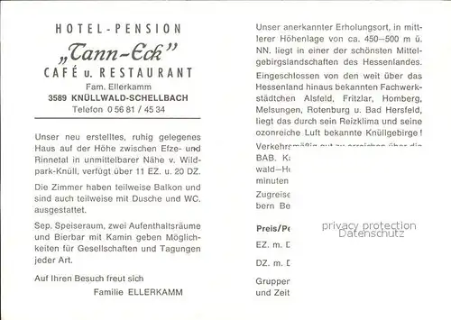 Schellbach Knuellwald Hotel Pension Tann Eck Kat. Knuellwald