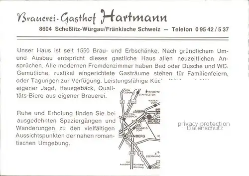 Wuergau Brauerei Gasthof Hartmann  Kat. Schesslitz