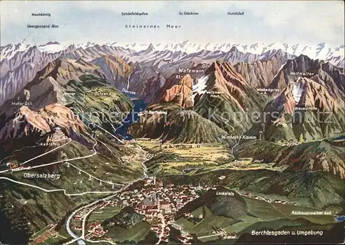 Berchtesgaden und Umgebung Relief Panoramakarte Kat. Berchtesgaden