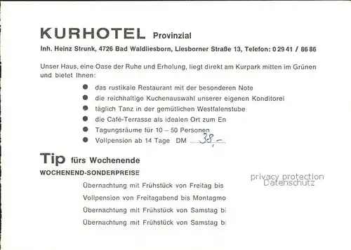 Bad Waldliesborn Kurhotel Provinzial Kat. Lippstadt