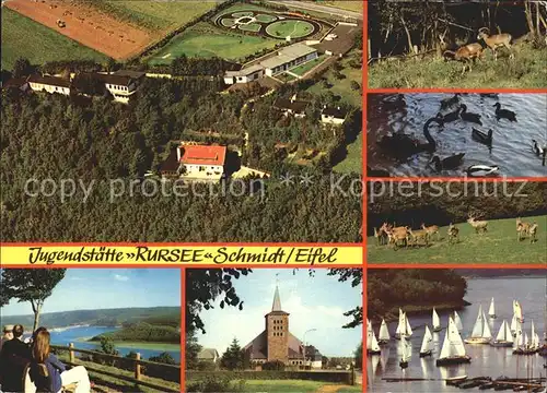 Nideggen Eifel Jugendstaette Rursee Schullandheim Fliegeraufnahme Wildgehege Panorama Kirche Segelregatta Kat. Nideggen