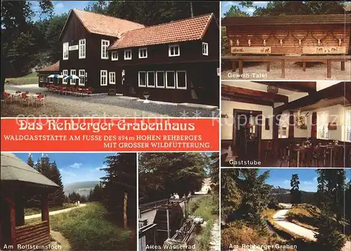 St Andreasberg Harz Waldgaststaette Rehberger Grabenhaus Geweih Tafel Rollsteinloch Altes Wasserrad Rehberger Graben Kat. Sankt Andreasberg