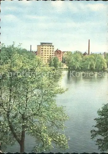 Karl Marx Stadt Schlossteich mit Hochhaus Kat. Chemnitz