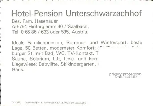 Saalbach Hinterglemm Hotel Pension Unterschwarzachkopf Kat. Saalbach Hinterglemm