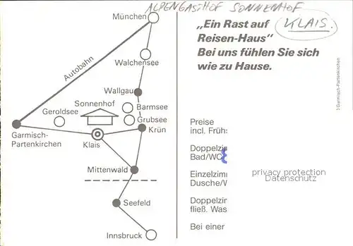 Klais Alpengasthof Sonnenhof Kat. Kruen