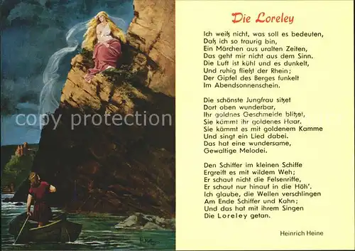 Loreley Lorelei Gemaelde und Gedicht von Heinrich Heine Kat. Sankt Goarshausen