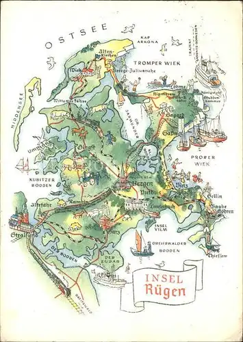 Insel Ruegen Landkarte mit Hiddensee Kat. Bergen