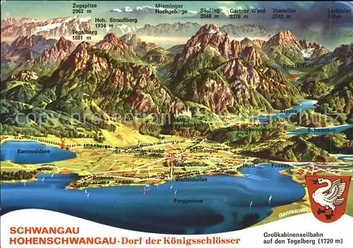 Schwangau Panoramkarte mit Koenigsschloessern Kat. Schwangau