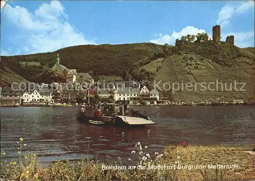 Beilstein Mosel Faehr Mosel mit Burgruine Metternich Kat. Beilstein