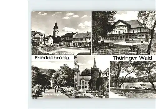 Friedrichroda Kirche Parkhotel Gondelteich Schloss Rheinhardsbrunn  Kat. Friedrichroda