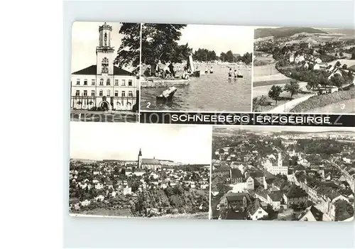 Schneeberg Erzgebirge Rathaus Strandbad Filzteich Gleesberg  Kat. Schneeberg