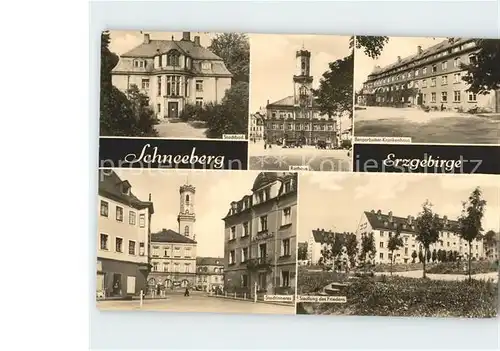 Schneeberg Erzgebirge Stadtbad Rathaus Bergarbeiter Krankenhaus Siedlung des Friedens Kat. Schneeberg