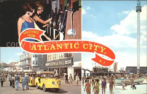 Atlantic City New Jersey Two girls slot machines Boardwaik tram car ride Beach  Kat. Atlantic City