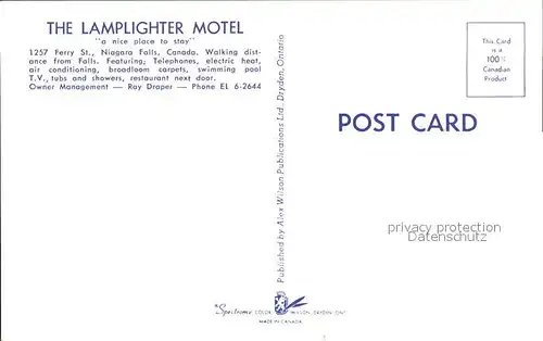 Niagara Falls Ontario Lamplighter Motel Kat. Niagara Falls Canada