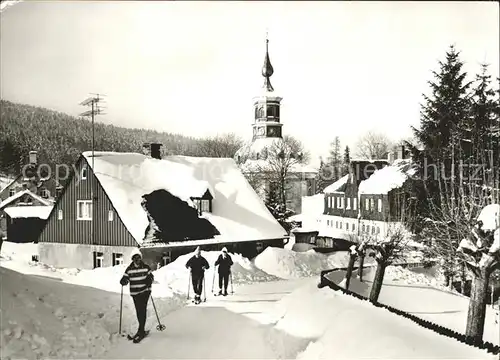 Carlsfeld Erzgebirge Kirche Skifahrer  Kat. Eibenstock