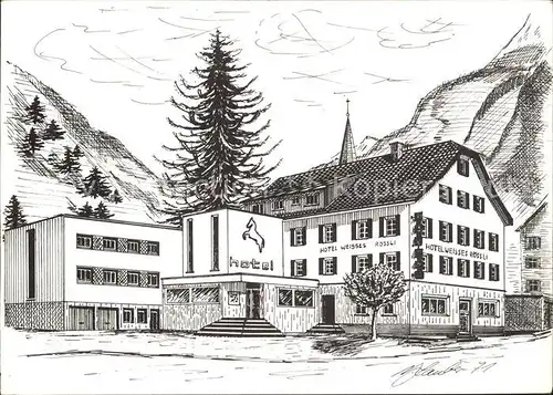 Goeschenen Hotel Weisses Roessli Gotthardroute Kuenstlerkarte Kat. Goeschenen