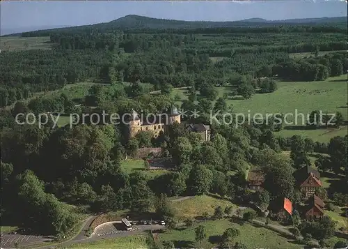 Sababurg Dornroeschenschloss Reinhardswald Fliegeraufnahme Kat. Hofgeismar