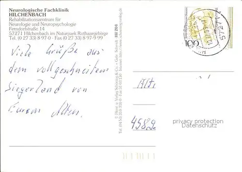 Hilchenbach Siegerland Neurologische Fachklinik Kat. Hilchenbach