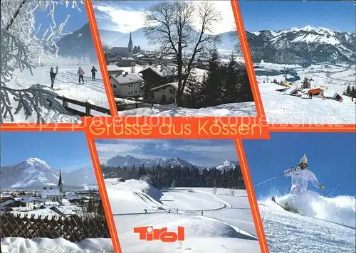 Koessen Tirol Skifahrer Kirche Berghaeuser Kat. Koessen