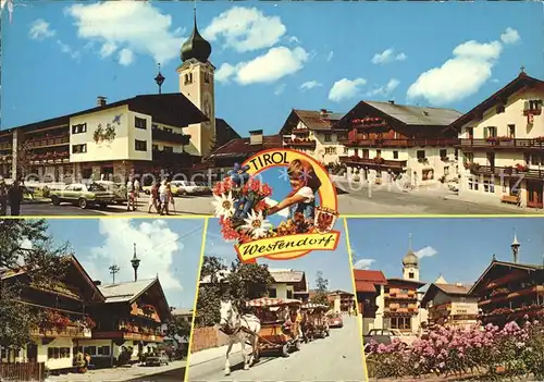 Westendorf Tirol Pferdekutsche Kirche Teilansichten Kat. Westendorf