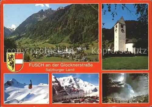 Fusch Grossglocknerstrasse Kirche Wasserfall Luftseilbahn Kat. Fusch an der Grossglocknerstrasse