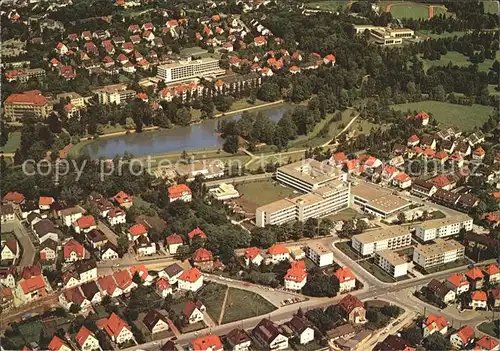 Bad Salzuflen Fliegeraufnahme Kurklinik Lipperland Kurparkmitte See Gaststaette Zum Schwan Kat. Bad Salzuflen