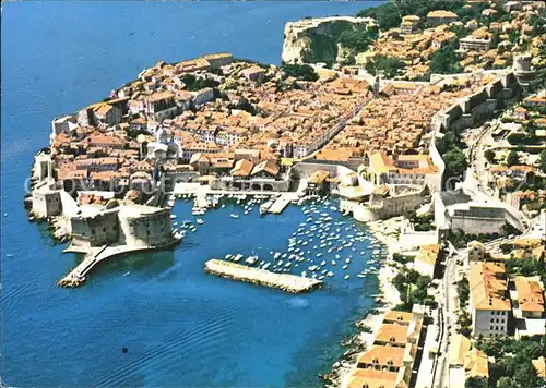 Dubrovnik Ragusa Fliegeraufnahme mit Hafen Kat. Dubrovnik