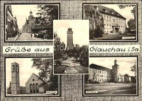Glauchau Bahnhof Postamt Kirche  Kat. Glauchau