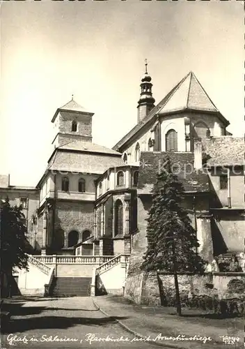 Glatz Niederschlesien Pfarrkirche mit Arnestusstiege Kat. Klodzko