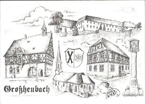 Grossheubach Kirche Rathaus Federzeichnung Kat. Grossheubach Main