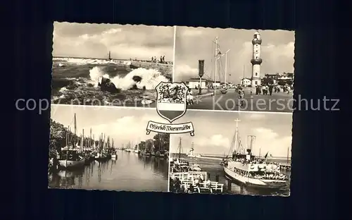 Warnemuende Ostseebad Sturm Leuchtturm Hafen Dampfer Kat. Rostock