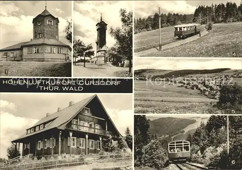 Cursdorf Aussichtsturm und Gaststaette Froebelturm Betriebsferienheim Albin Ruecknagel Bergbahn Panorama Kat. Cursdorf