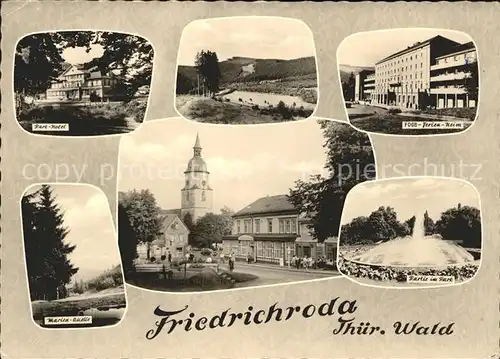 Friedrichroda Park Hotel FDBG Ferienheim Marien Quelle Kirche Partie im Park Kat. Friedrichroda
