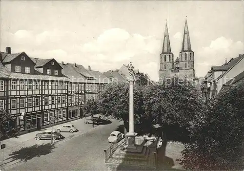 Duderstadt Marktstrasse mit Mariensaeule und St Cyriakus Kirche Kat. Duderstadt