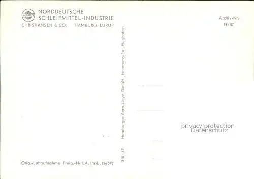 Lurup Norddeutsche Schleifmittel Industrie Christiansen & Co Fliegeraufnahme Kat. Hamburg