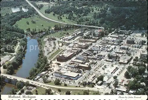 Midland Michigan Aerial view Downtown shopping and business section Kat. Midland