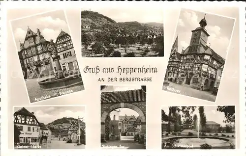 Heppenheim Bergstrasse Apotheke Brunnen Rathaus Kleiner Markt Sickinger Tor  Schwimmbad Kat. Heppenheim (Bergstrasse)