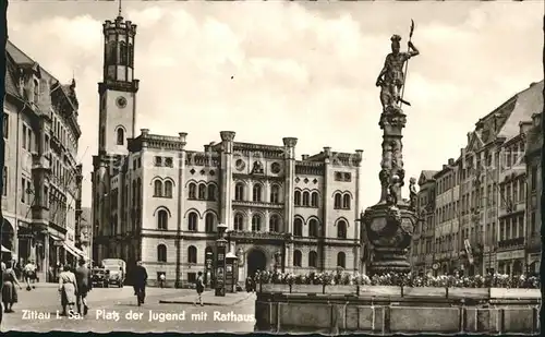 Zittau Platz der Jugend mit Rathaus Brunnen Kat. Zittau