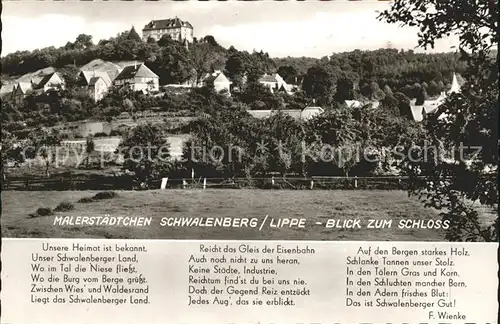 Schwalenberg Blick zum Schloss Malerstaedtchen Gedicht F. Wienke Kat. Schieder Schwalenberg