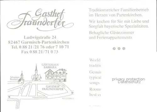 Garmisch Partenkirchen Gasthaus Fraundorfer Kat. Garmisch Partenkirchen