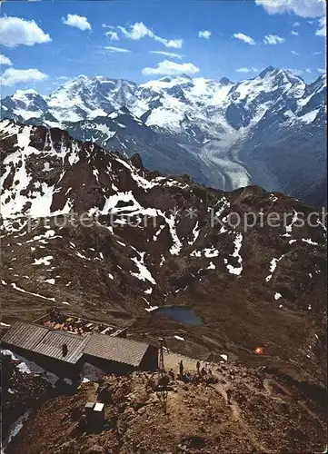 Piz Languard Berghaus mit Berninagruppe Fliegeraufnahme Kat. Piz Languard