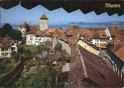 Murten Morat Altstadtpartie mit Schloss Kat. Murten