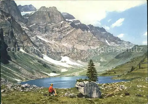 Braunwald GL mit Oberblegisee und Glaernischkette Kat. Braunwald