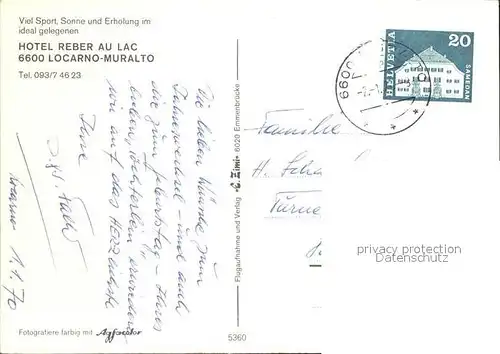 Muralto TI Hotel Reber au Lac Swimmingpool Tennis / Muralto Locarno /Bz. Locarno