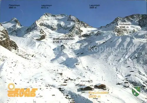 Saas Grund Fliegeraufnahme mit Fletschhorn und Laquinhorn Kat. Saas Grund