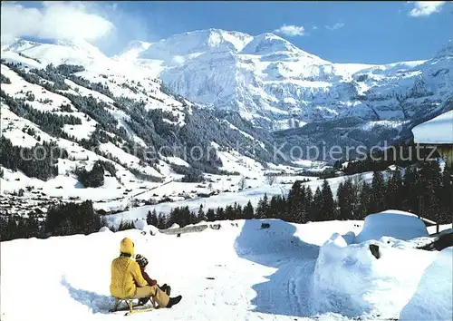 Lenk Simmental mit Wildstrubel Schlittenpartie Kat. Lenk Simmental