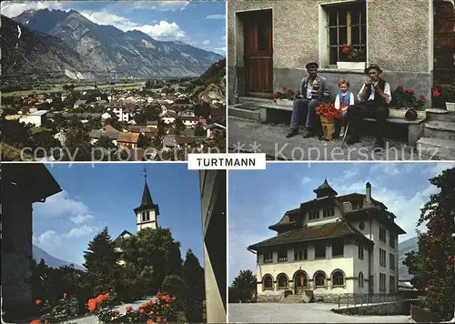 Turtmann Leuk Kirche Dorfplatz Schulhaus Kat. Turtmann