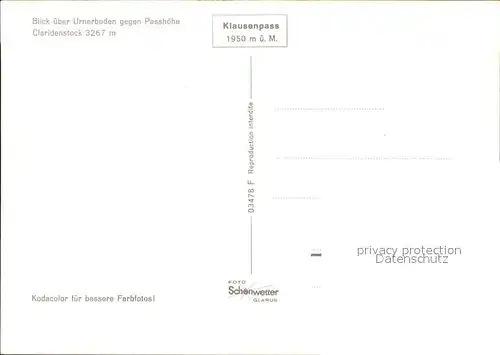 Urnerboden Passhoehe mit Claridenstock Kat. Urnerboden